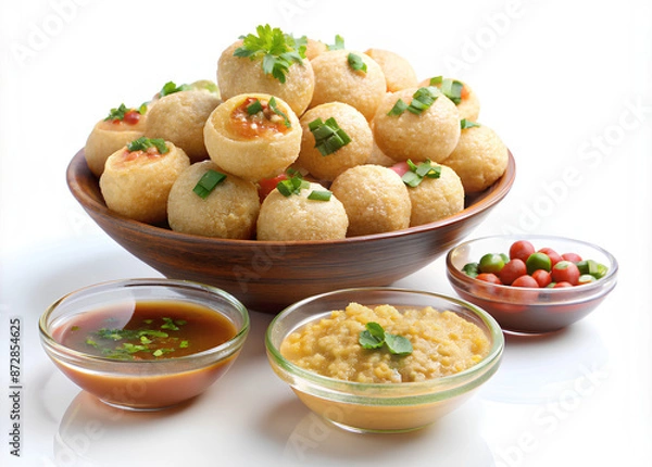 Fototapeta Pani Puri (or Golgappa) on white background 