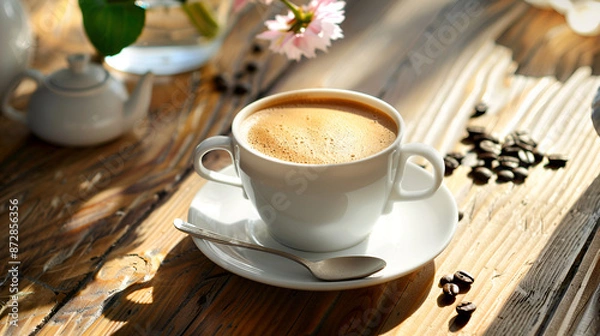 Fototapeta Morning Coffee on a Sunny Table