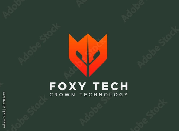 Obraz Introducing the Fox Crown Technology Logo Design, this logo used for foxy, tech, wolf, crown, king, network, logos, abstract, brand, modern, service, data, information, company or business