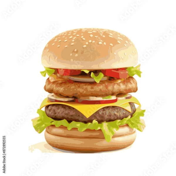 Fototapeta vector image of hamburger with big jumbo meat filling