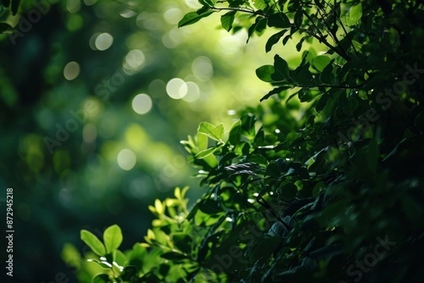 Fototapeta Green leaf background with a black background, Closeup green leaves background, Overlay fresh leaf pattern, Natural foliage textured, AI generated