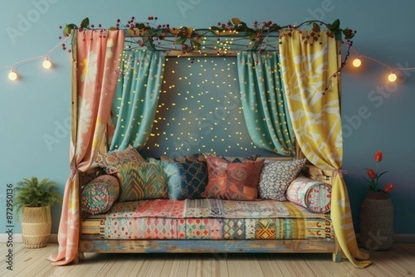 Obraz 3d illustration of hippie bed on background