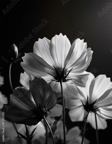 Obraz Background with contrasting black and white flowers in a minimalist style