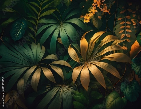 Fototapeta Background with abstract patterns of foliage and lush flowers