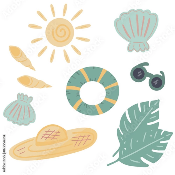 Obraz Summer sea beach set flat design