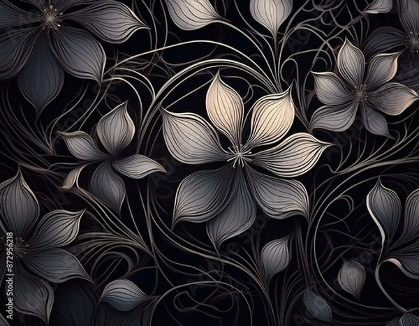 Fototapeta Minimalist floral pattern with graphic intertwining lines and flowers


