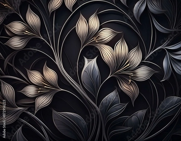 Fototapeta Minimalist floral pattern with graphic intertwining lines and flowers

