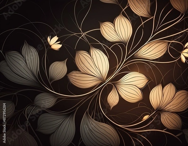 Fototapeta Minimalist floral pattern with graphic intertwining lines and flowers

