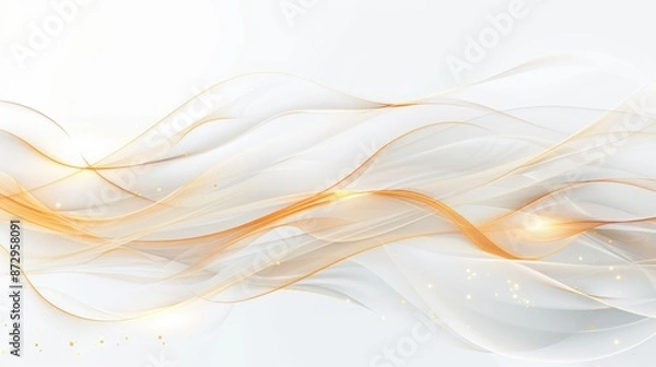 Fototapeta Abstract golden waves with soft, flowing lines on a white background. Minimalistic luxury design concept.