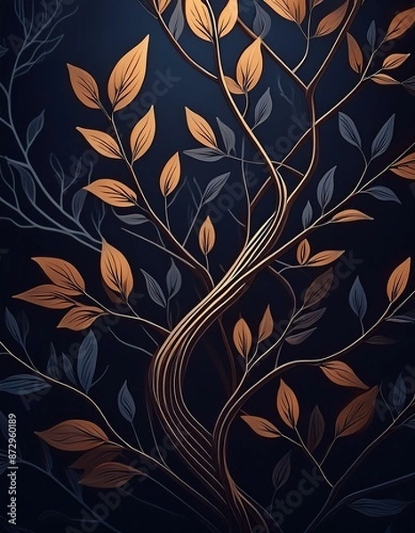 Fototapeta Minimalist floral background with slender branches and clusters of leaves