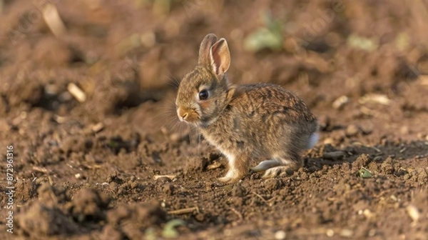 Fototapeta Baby rabbits exploring a spring garden, species activity, endearing