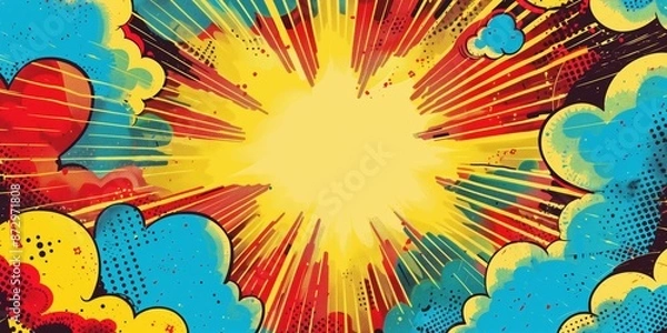Fototapeta Vivid comic book backround with colorful clouds