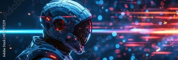 Fototapeta soldier of the future, Game concept, games of the future, ideal for articles about cyber sportsmen, about new games, ideal for sites with a PC gaming theme, copy space, place for text