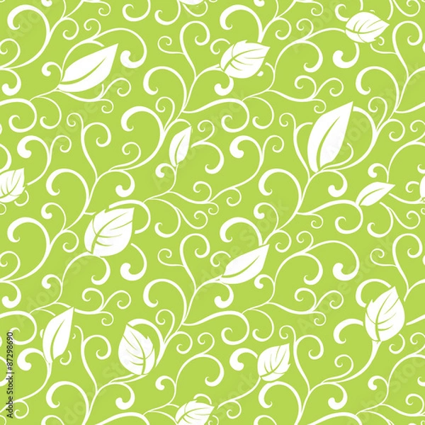 Obraz Vector Green Swirl Branches Leaves Seamless Pattern