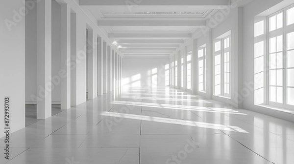Fototapeta Long White Hallway with Natural Light
