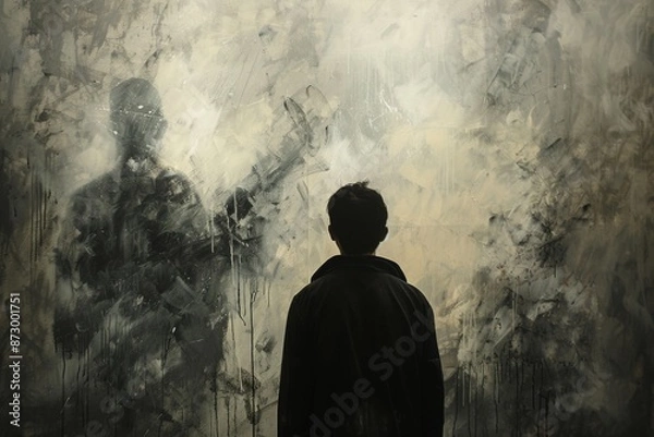 Fototapeta Man Facing Abstract Shadow on Wall