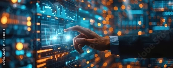 Fototapeta Automated data management, businessman generating reports, KPIs and indicators, intelligent AI technology