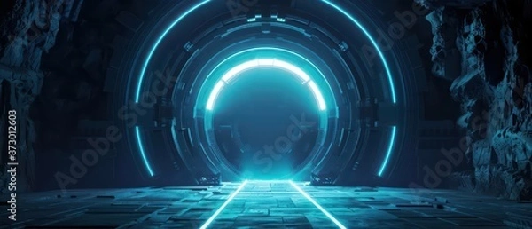 Fototapeta A futuristic temple is constructed from precious enchanted stones that glow with an ethereal light