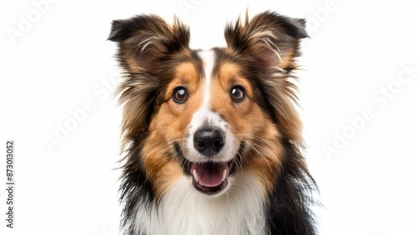 Fototapeta Cheerful Shetland Sheepdog with Adorable Expressions on White Background