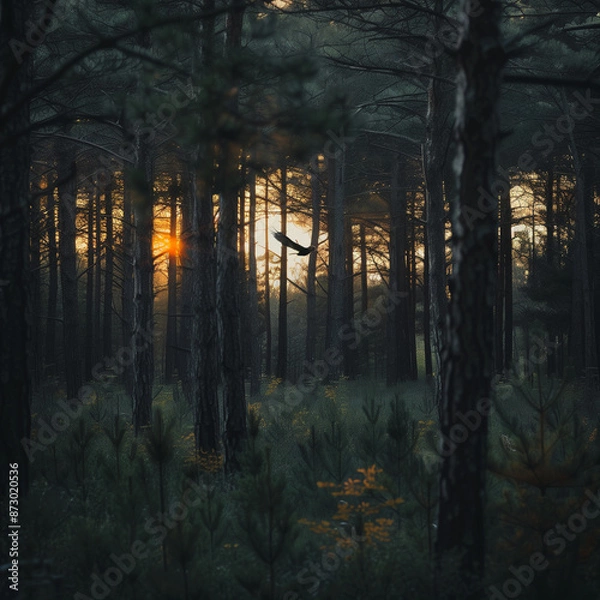 Fototapeta Bird in the forest at dusk