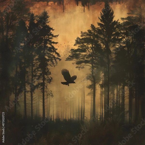 Fototapeta Bird in the forest at dusk
