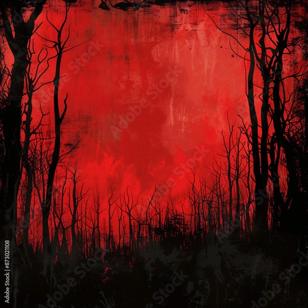 Fototapeta Vecror image of forest on the red background