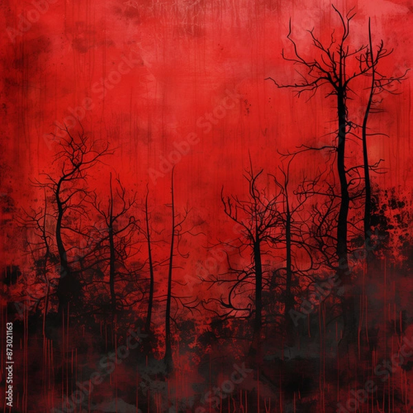 Fototapeta Vecror image of forest on the red background