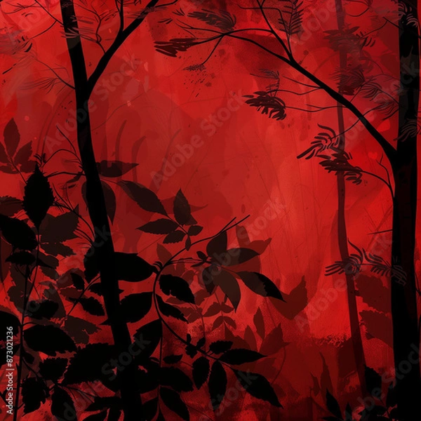 Fototapeta Vecror image of forest on the red background