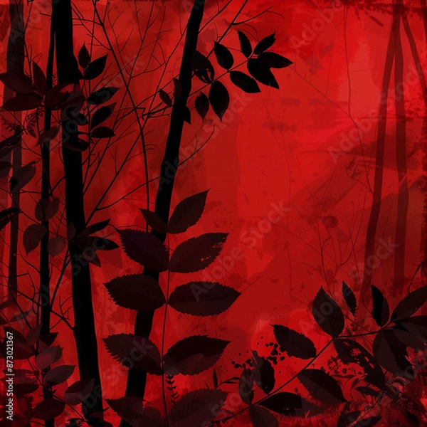 Fototapeta Vecror image of forest on the red background