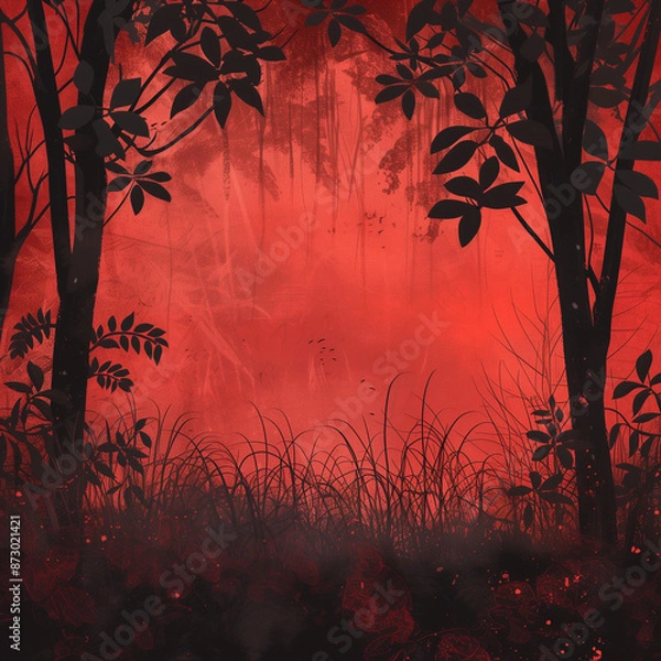 Fototapeta Vecror image of forest on the red background