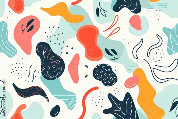 Obraz Abstract seamless pattern featuring organic shapes, dots, and lines in a playful and modern design
