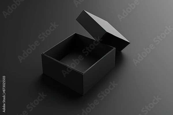 Obraz Black Friday Sale and Christmas presents concept. Gift box with black ribbon on red satin textile, close up view