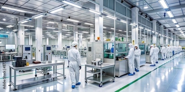 Obraz Hightech cleanroom with semiconductor research stations