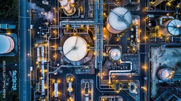 Fototapeta Industrial Automation Systems in Action: Aerial View of Sprawling Complex