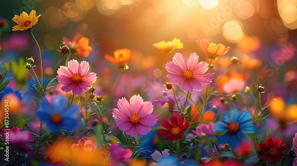 Fototapeta beautiful rainbow color flower plants in the morning