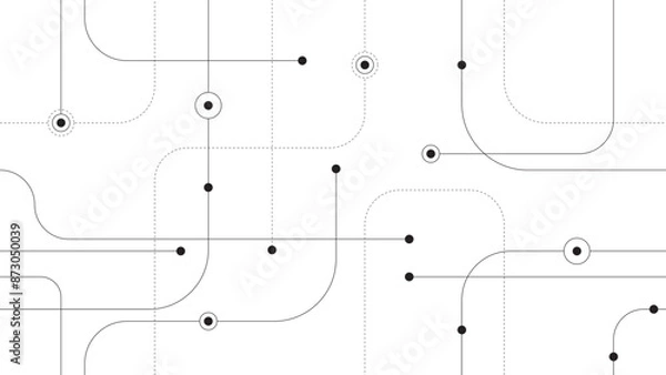 Obraz Minimalistic Circuit Design with Lines and Dots, Geometric Connection Pattern, Vector Technology Background.