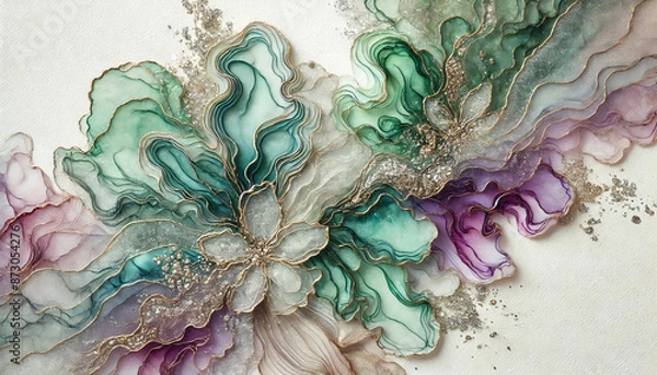 Fototapeta elegant abstract watercolor painting with gold accents and flowing colors