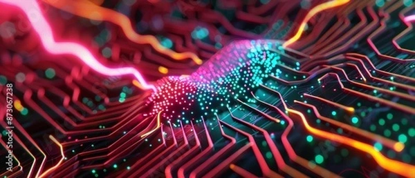 Fototapeta Abstract cryptocurrency mining, glowing with lightning energy, watercolor, realistic