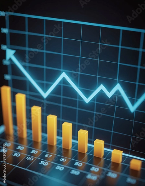 Fototapeta Graph or block diagram shows the increase or decrease of shares, which means financial loss or gain