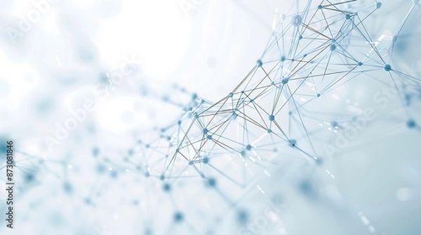 Obraz Abstract tech connections with blue lines and light grey nodes on a white background, vibrant and clean