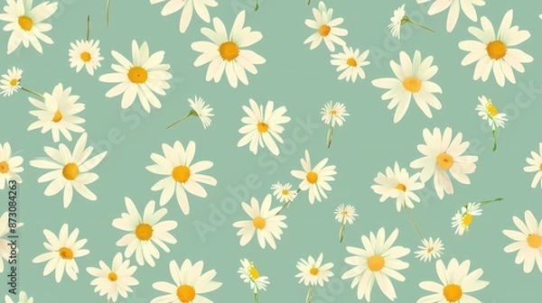 Fototapeta Seamless Pattern of Delicate Daisies on Soft Blue Background