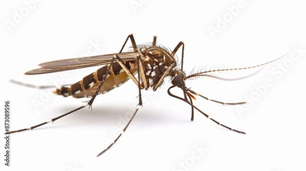 Fototapeta "Exploring the Expanse: A Lone Mosquito in Flight against a Pristine Background"