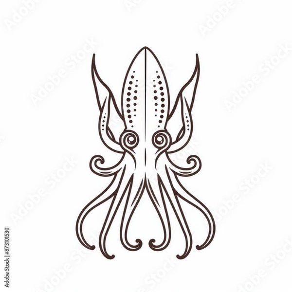 Fototapeta Monochrome sketch icon of a cuttlefish squid with suckers. Modern seafood, armshook squids, calamari, and giant mollusks in the atlantic.