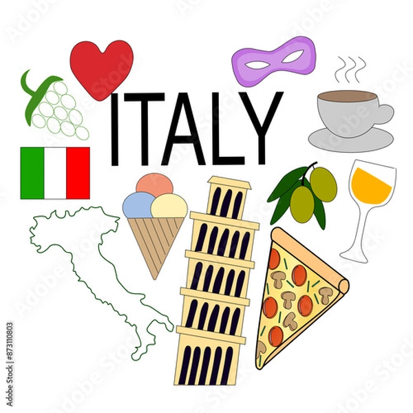 Obraz set of icons of Italy's symbols 