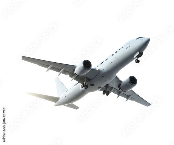 Fototapeta Airplane in Flight on White Background