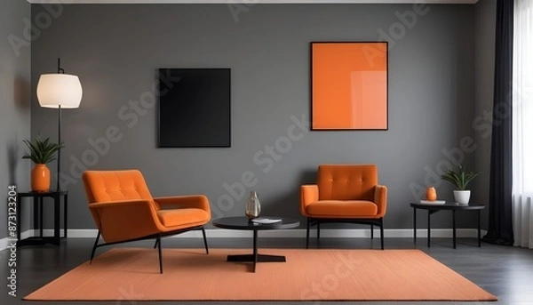 Fototapeta 
Mockup poster frame on the wall of the living room. Luxurious apartment background with contemporary design. Modern interior design. 3D render