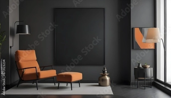Fototapeta 
Mockup poster frame on the wall of the living room. Luxurious apartment background with contemporary design. Modern interior design. 3D render