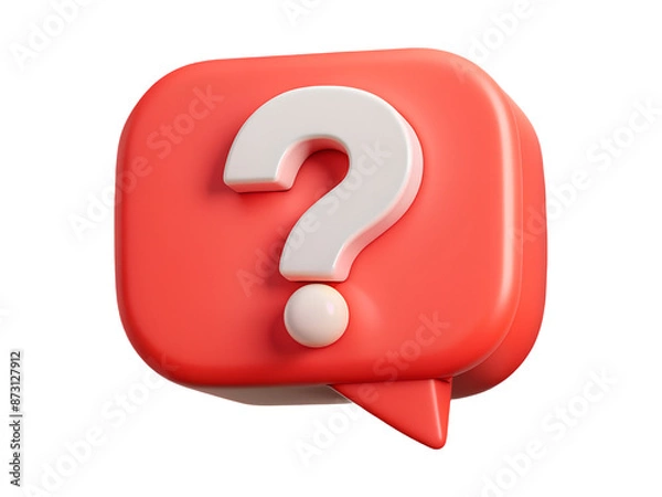Fototapeta 3D render white color question mark in red pastel speech bubble icon isolated on white cut out transparent background.