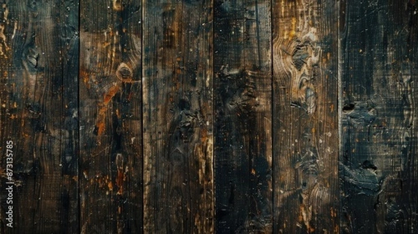 Fototapeta Vintage teak wood surface with dark grunge texture top view