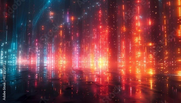 Fototapeta Data Dance, lively dance floor where streams of data and information swirl around in synchronized patterns, productivity.